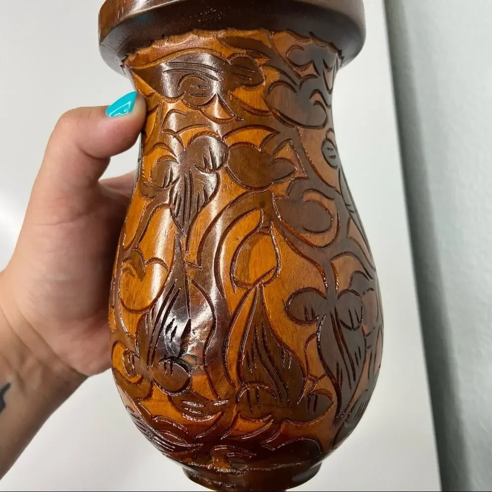 Vintage Hand Craved Wood Vase